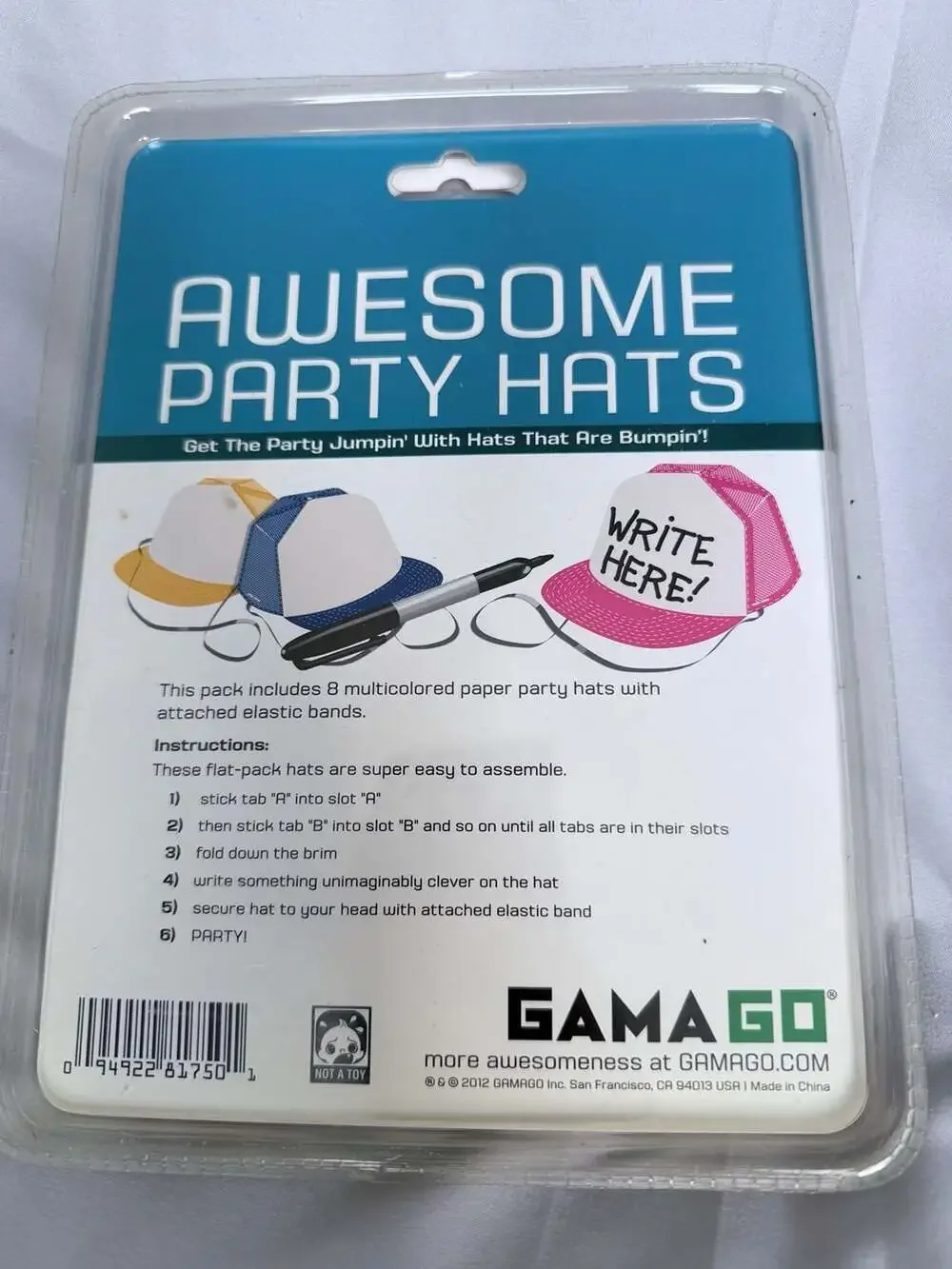 Gama-Go Awesome Party Hats Set of 8 Writable Paper Hats